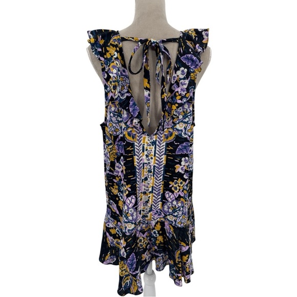 Free People Summer In Tulum Boho Linen Tunic Top Mini Dress Black Purple Medium - Picture 7 of 13